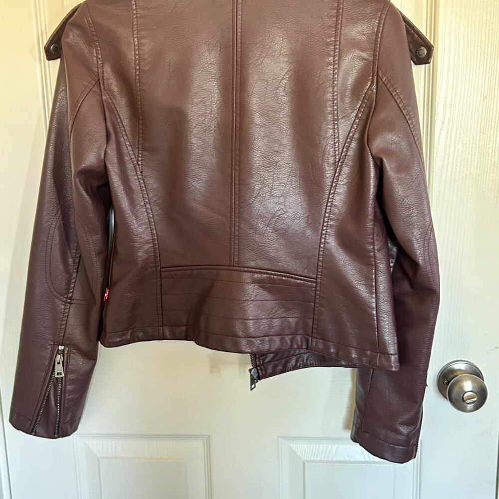 Burgundy, zip up jacket, motorcycle, Levis, chocolate, cropped,, biker, moto - Picture 2 of 4